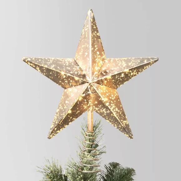 Lit Faux Mercury Glass Star Christmas Tree Topper Silver 10" Holiday Light Up - Picture 1 of 9
